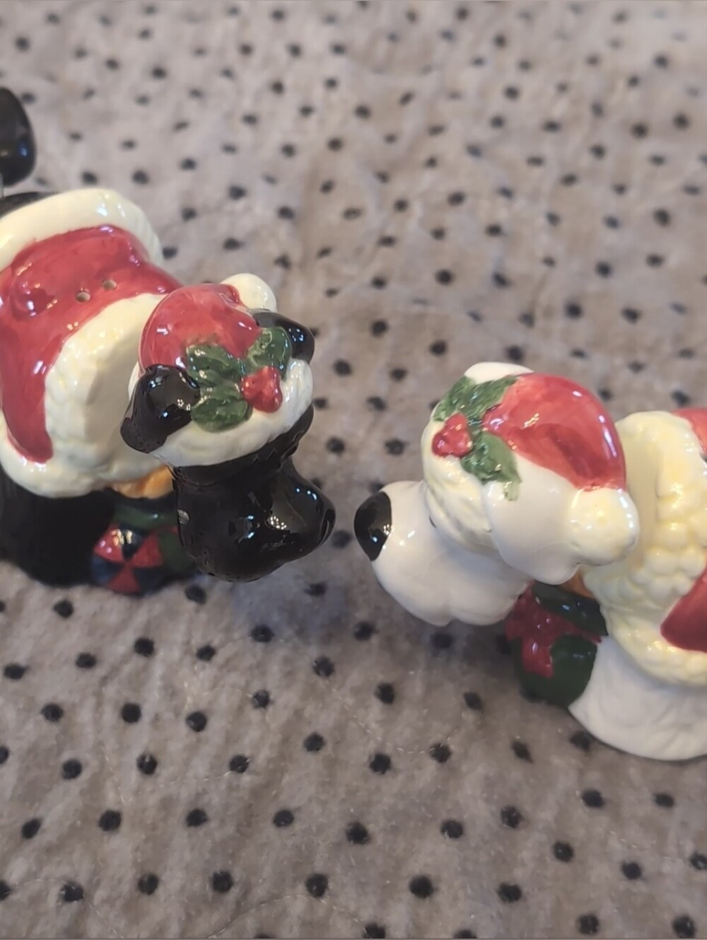 Festive Red & White Holiday Dog Bobblehead Salt And Pepper Shaker Set